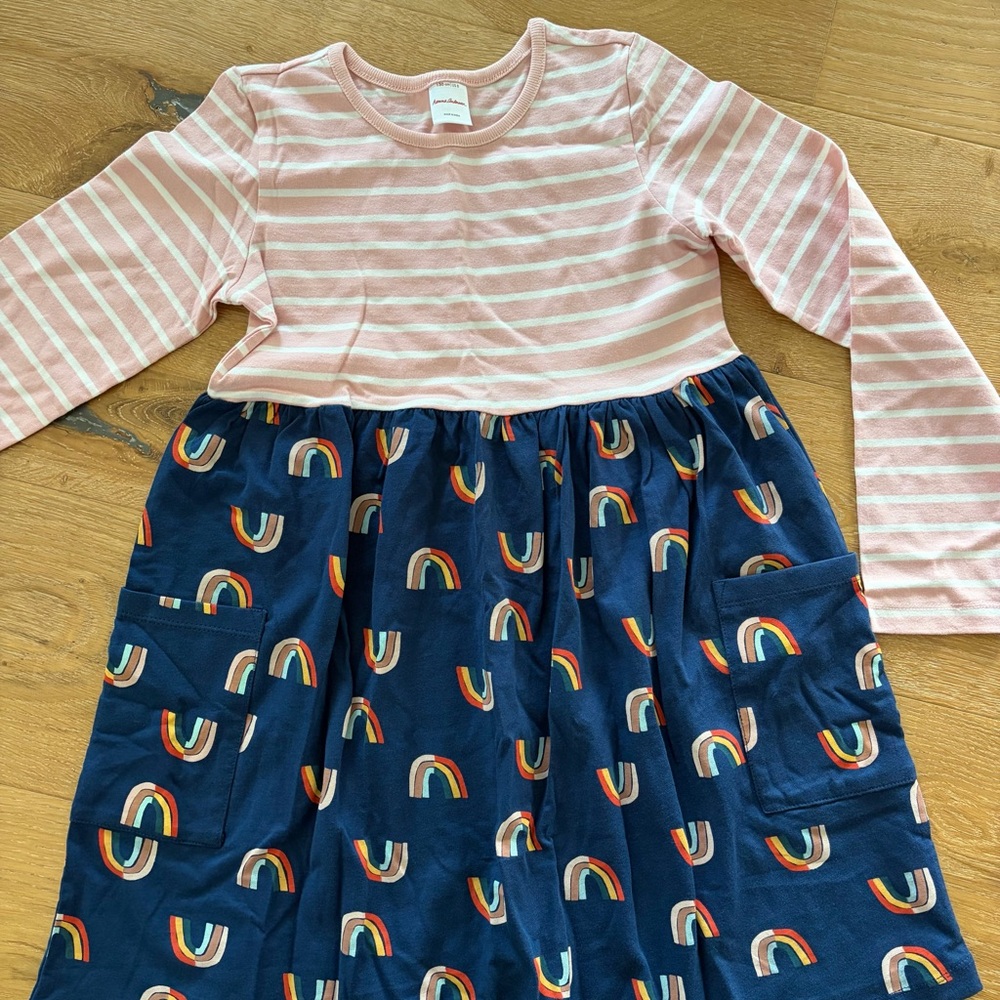Hanna Andersson Pink and White Striped Rainbow Dress
